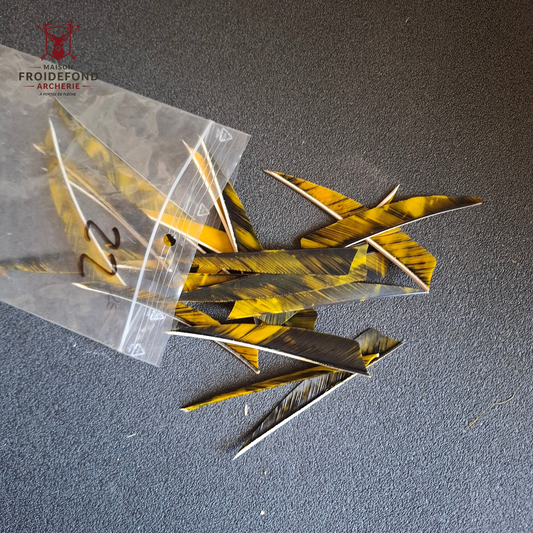 Lot 22 plumes jaune shield 4" - occasion